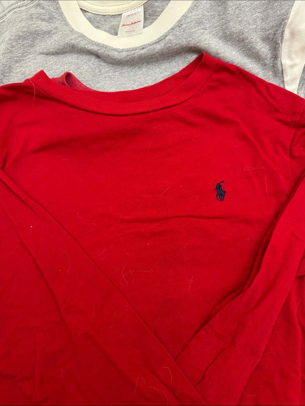 Ralph Lauren Kids Red Long-Sleeve Crewneck Tee with Navy Pony SIZE 10-12